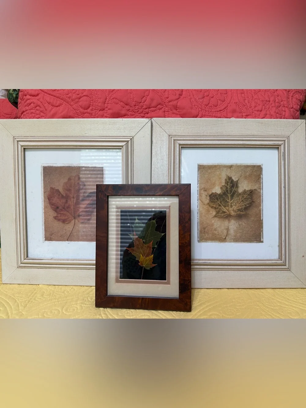 Neutral Framed Leaf Wall Art Set - Cream and Brown Lot 3